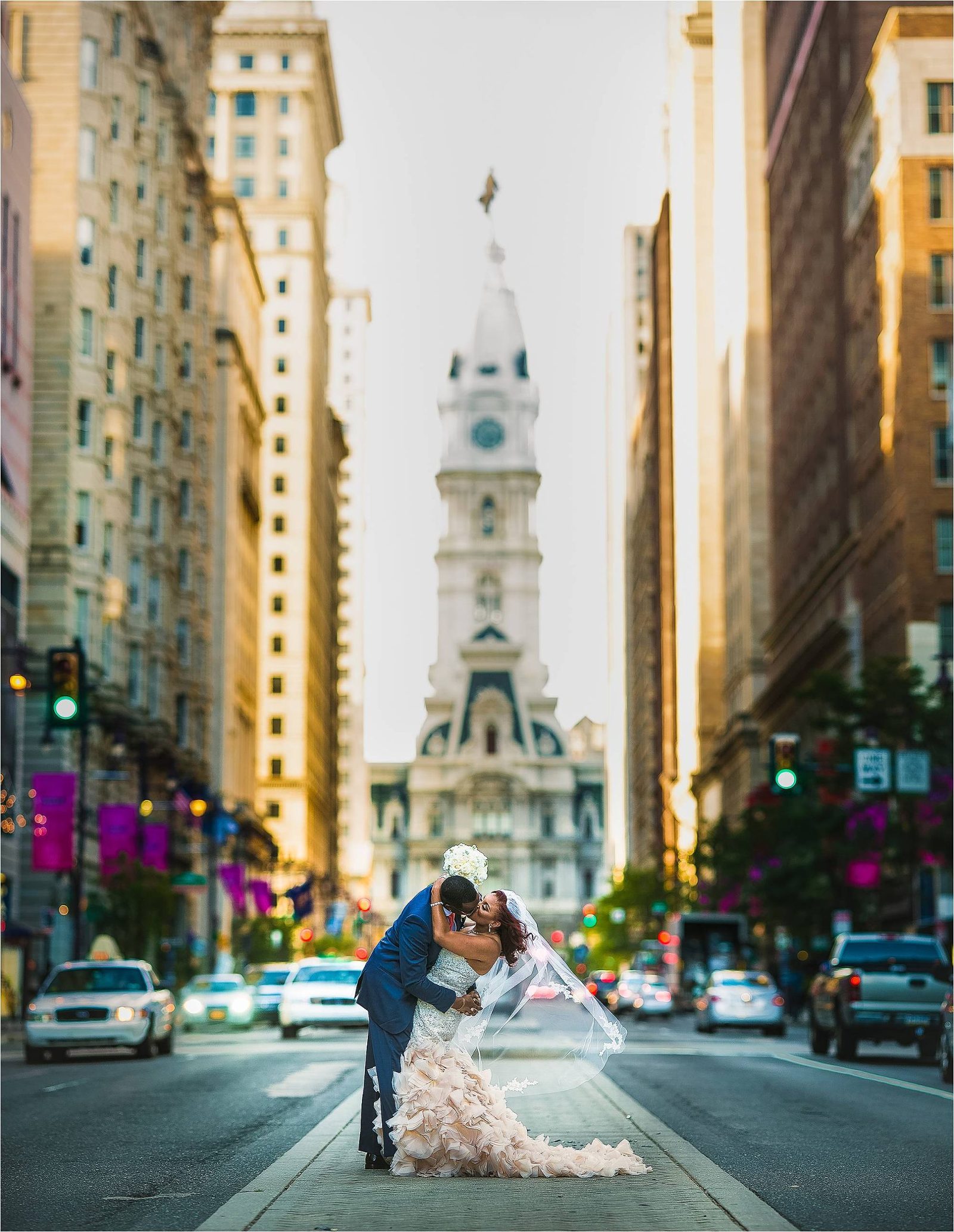 Philly City hall wedding portrait