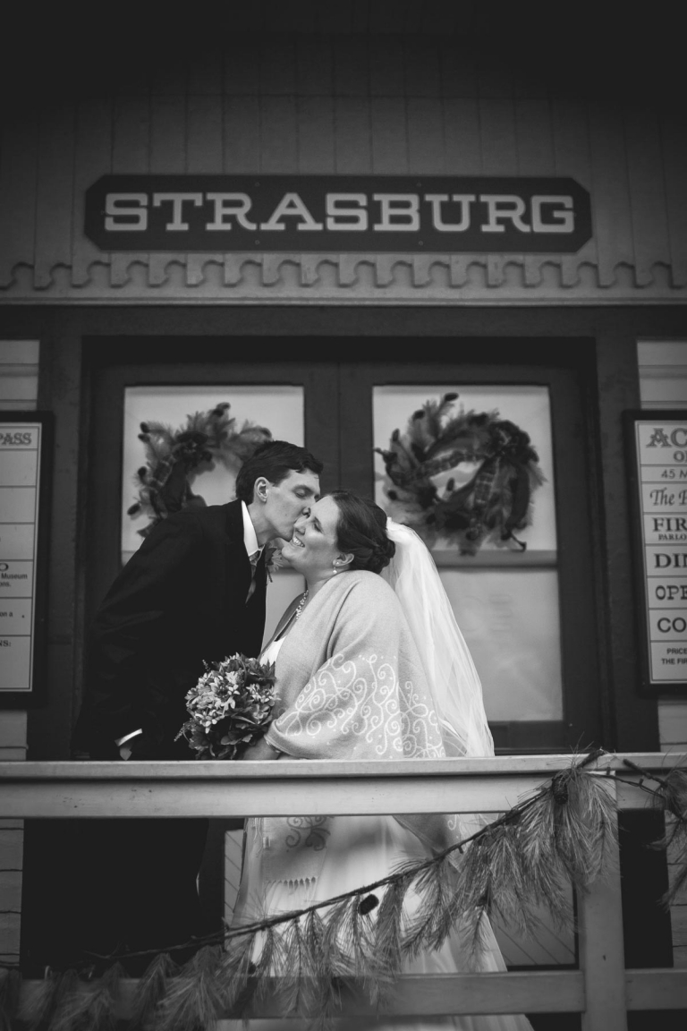 Strasburg railroad platform wedding photo