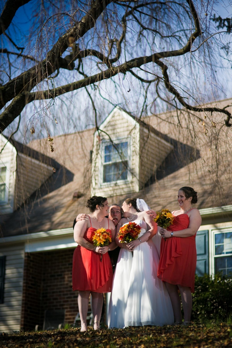 Bridesmaids under cherry tree.