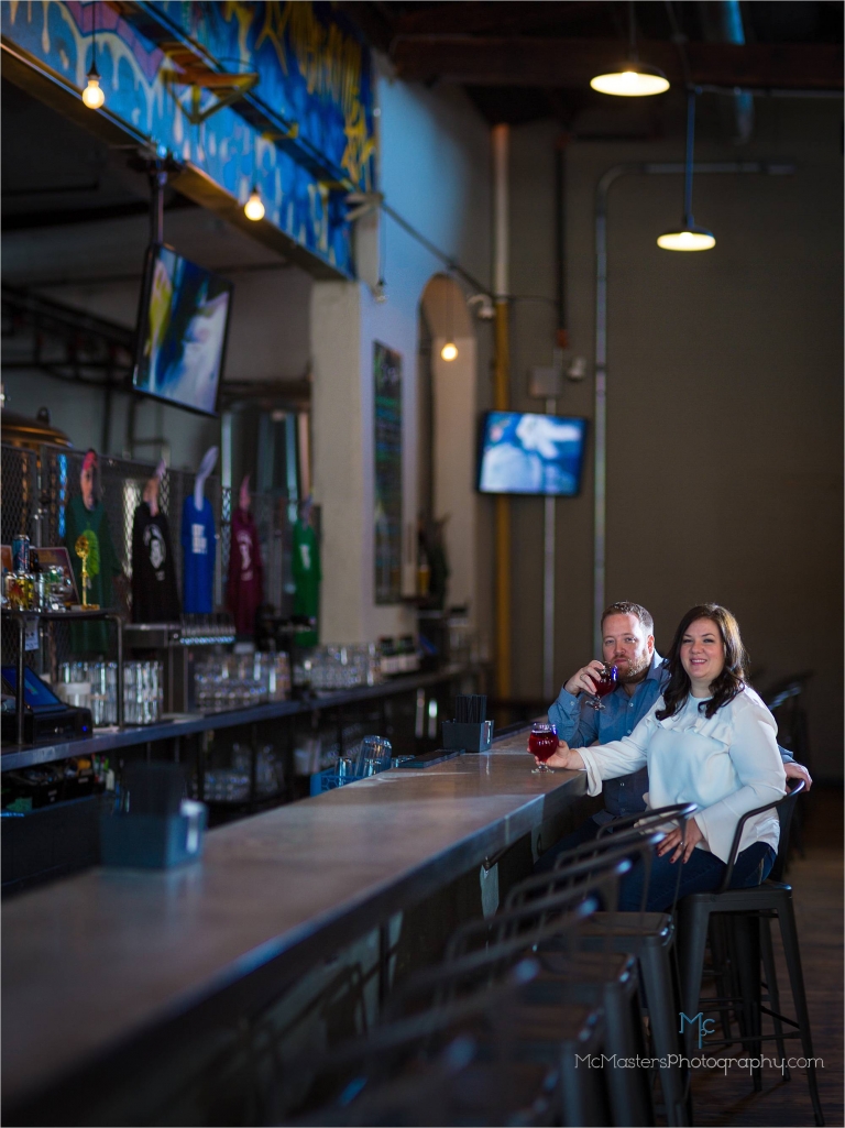 Engagement photos root down brewery beer bar 