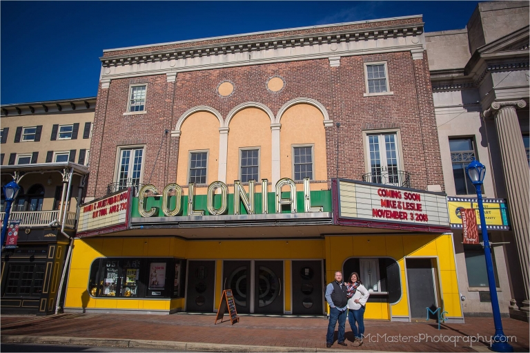 Engagement photos Colonial theater in Phoenixville