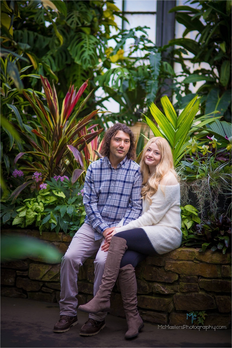 Engagement photo in the conservatory at Longwood gardens by McMasters photography, a Philadelphia wedding photographer.