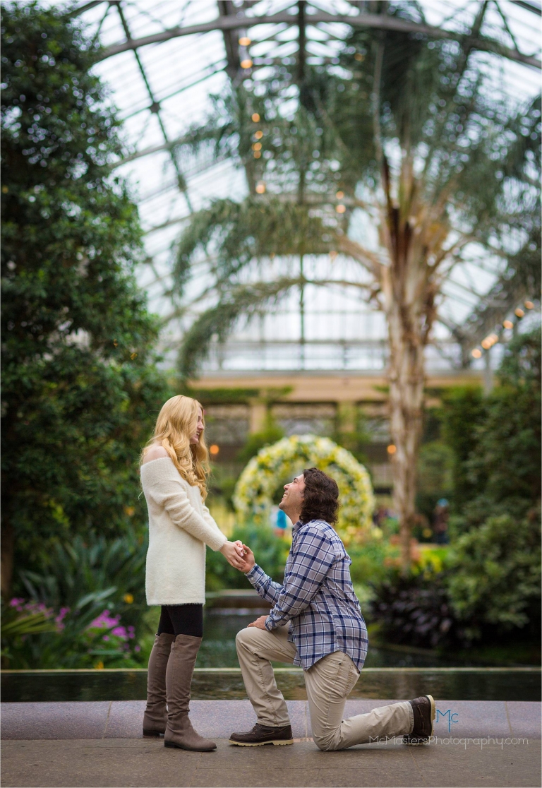 Groom proposing at longwood gardens.