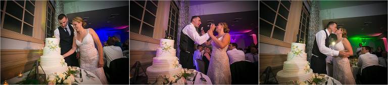 Joseph Ambler Inn Wedding bride and groom cutting cake in the Bonnymeade/Wheelwright Banquet Room